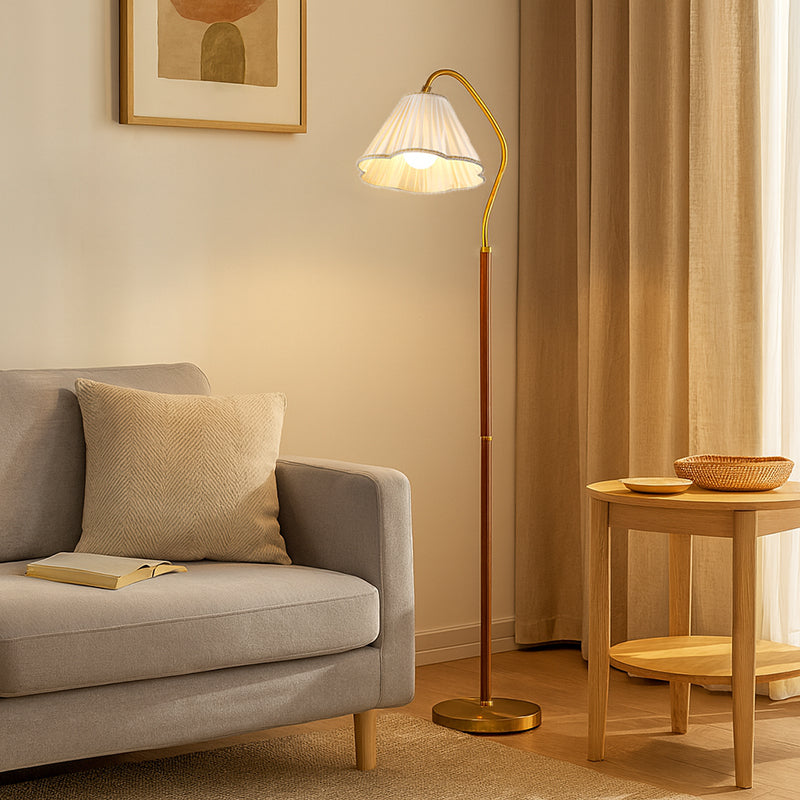 Japanese Vintage Flower Solid Wood Floor Lamp with Iron and Fabric Shade-Lighting > Floor Lamps-casanuva-casanuva