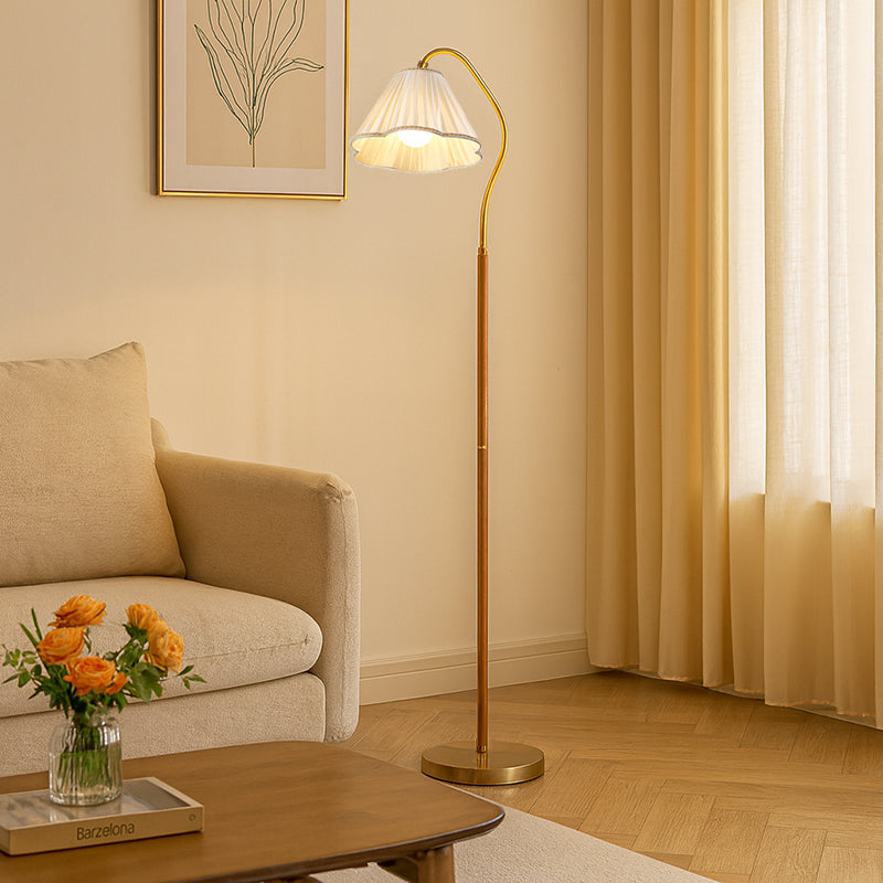 Japanese Vintage Flower Solid Wood Floor Lamp with Iron and Fabric Shade-Lighting > Floor Lamps-casanuva-100V-120V-casanuva