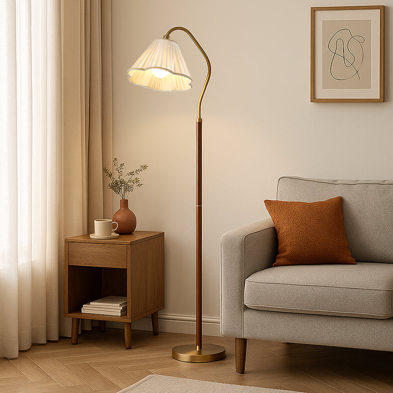 Japanese Vintage Flower Solid Wood Floor Lamp with Iron and Fabric Shade-Lighting > Floor Lamps-casanuva-casanuva