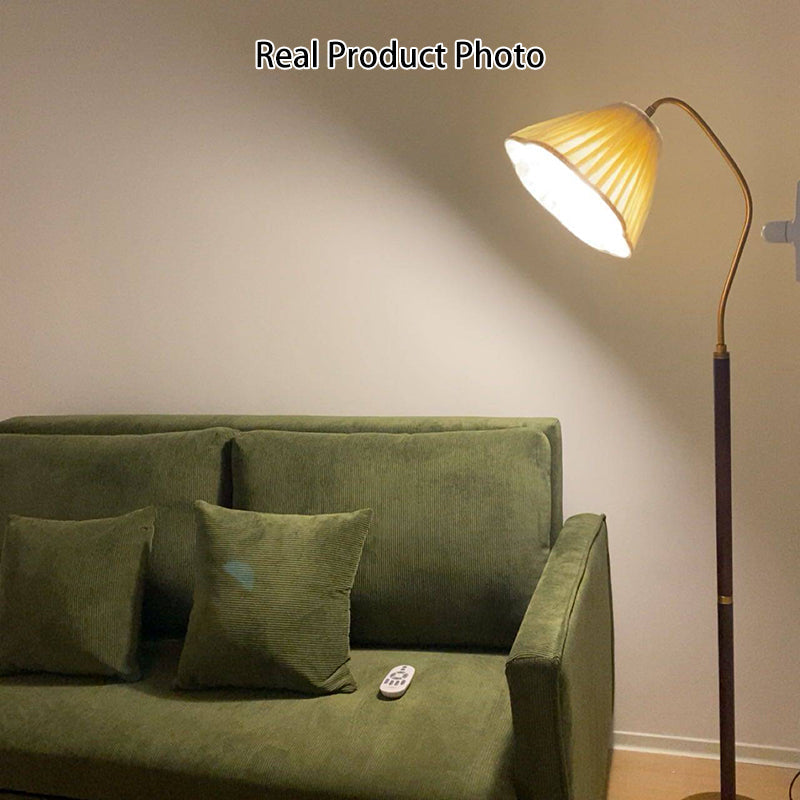 Japanese Vintage Flower Solid Wood Floor Lamp with Iron and Fabric Shade-Lighting > Floor Lamps-casanuva-casanuva