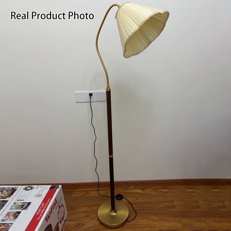Japanese Vintage Flower Solid Wood Floor Lamp with Iron and Fabric Shade-Lighting > Floor Lamps-casanuva-casanuva