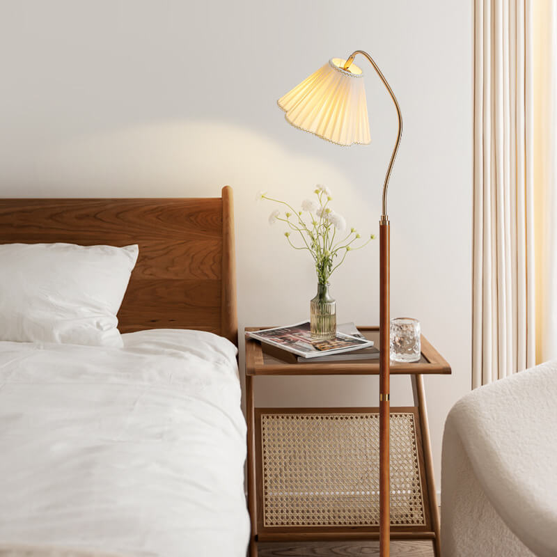 Japanese Vintage Flower Solid Wood Floor Lamp with Iron and Fabric Shade-Lighting > Floor Lamps-casanuva-casanuva