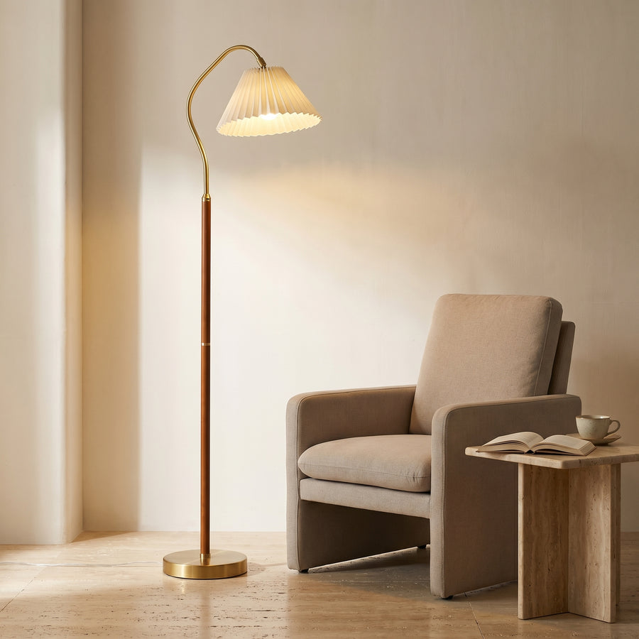 Japanese Vintage Flower Solid Wood Floor Lamp with Iron and Fabric Shade-Lighting > Floor Lamps-casanuva-casanuva