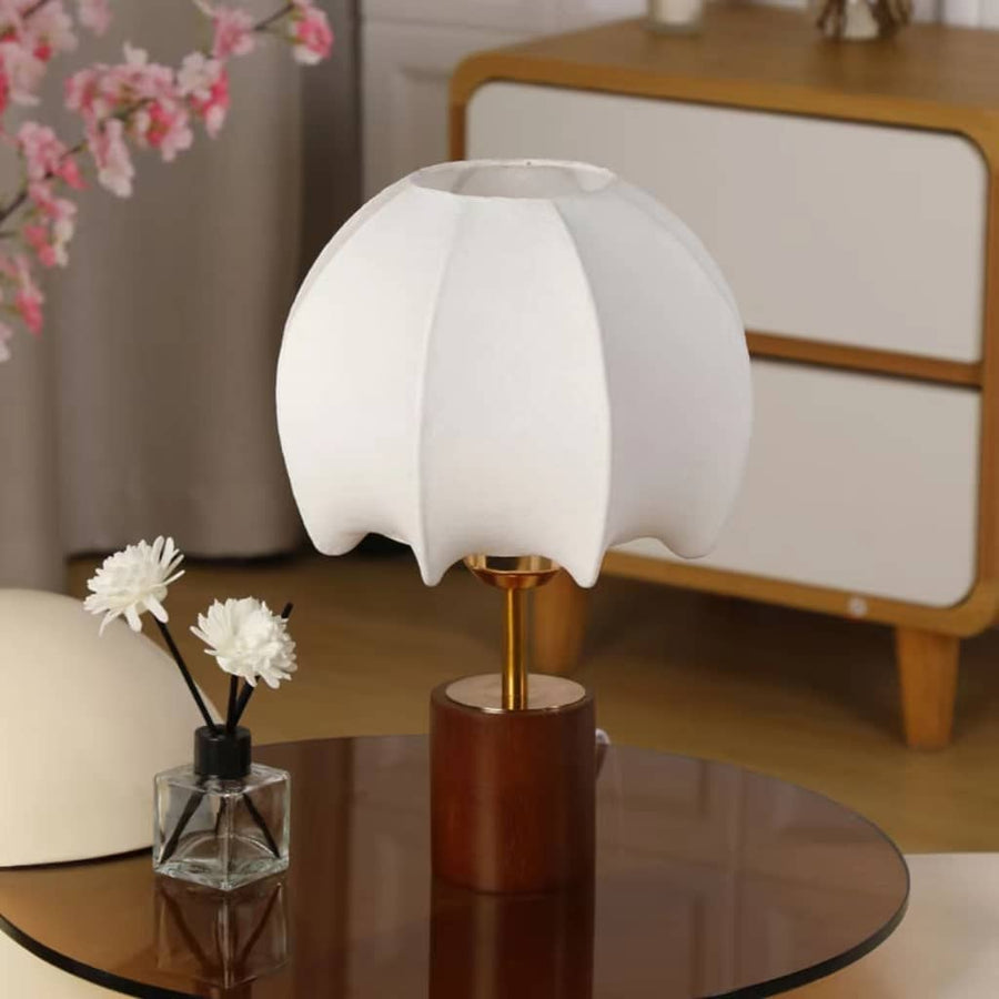 Japanese Wood Table Lamp with Cloth Shade-Lighting > Table Lamps-casanuva-casanuva