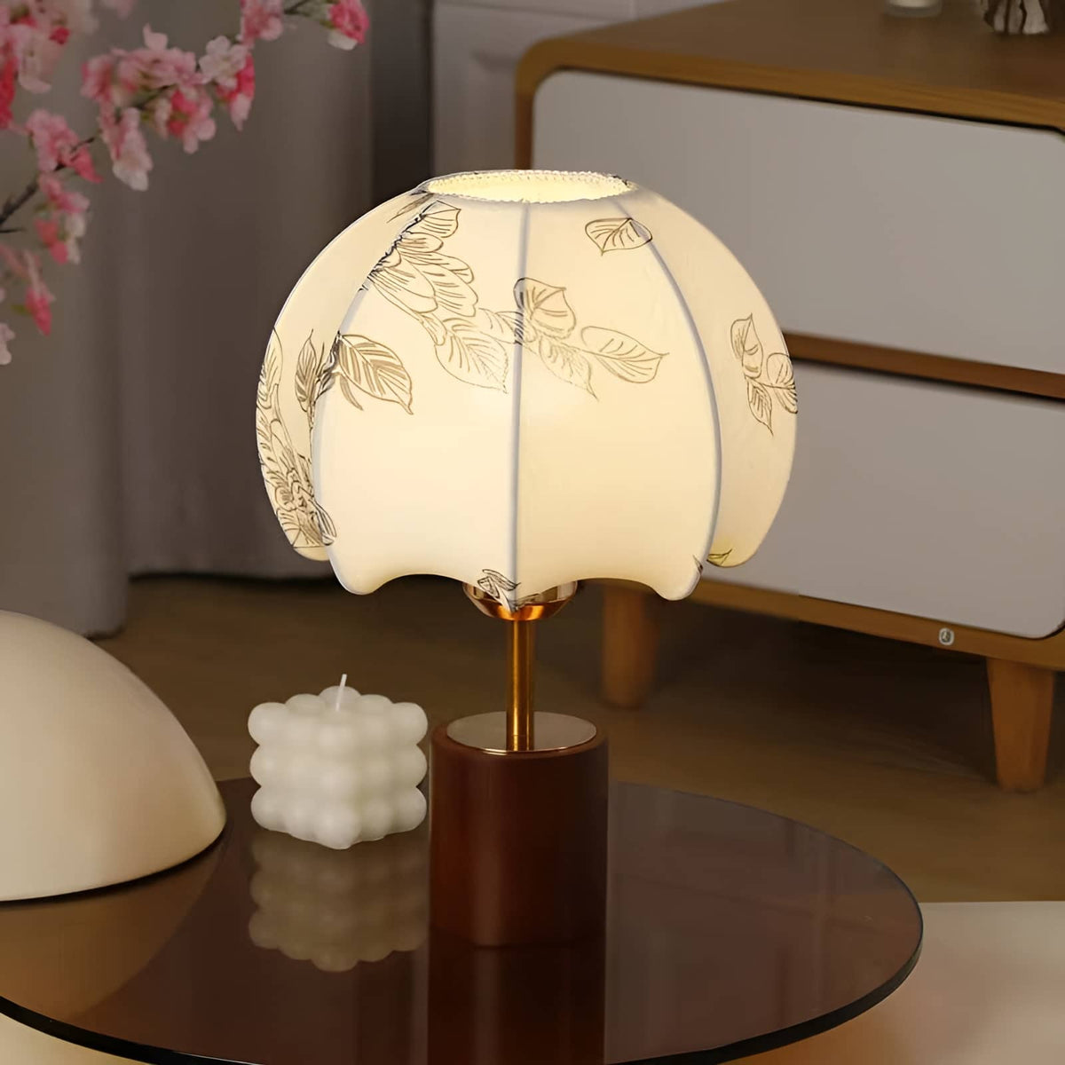 Japanese Wood Table Lamp with Cloth Shade-Lighting > Table Lamps-casanuva-casanuva