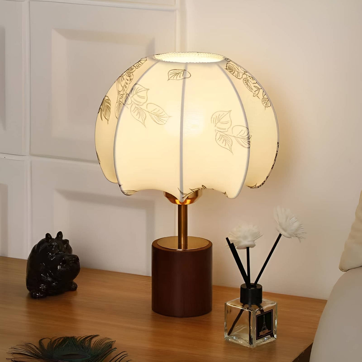 Japanese Wood Table Lamp with Cloth Shade-Lighting > Table Lamps-casanuva-casanuva