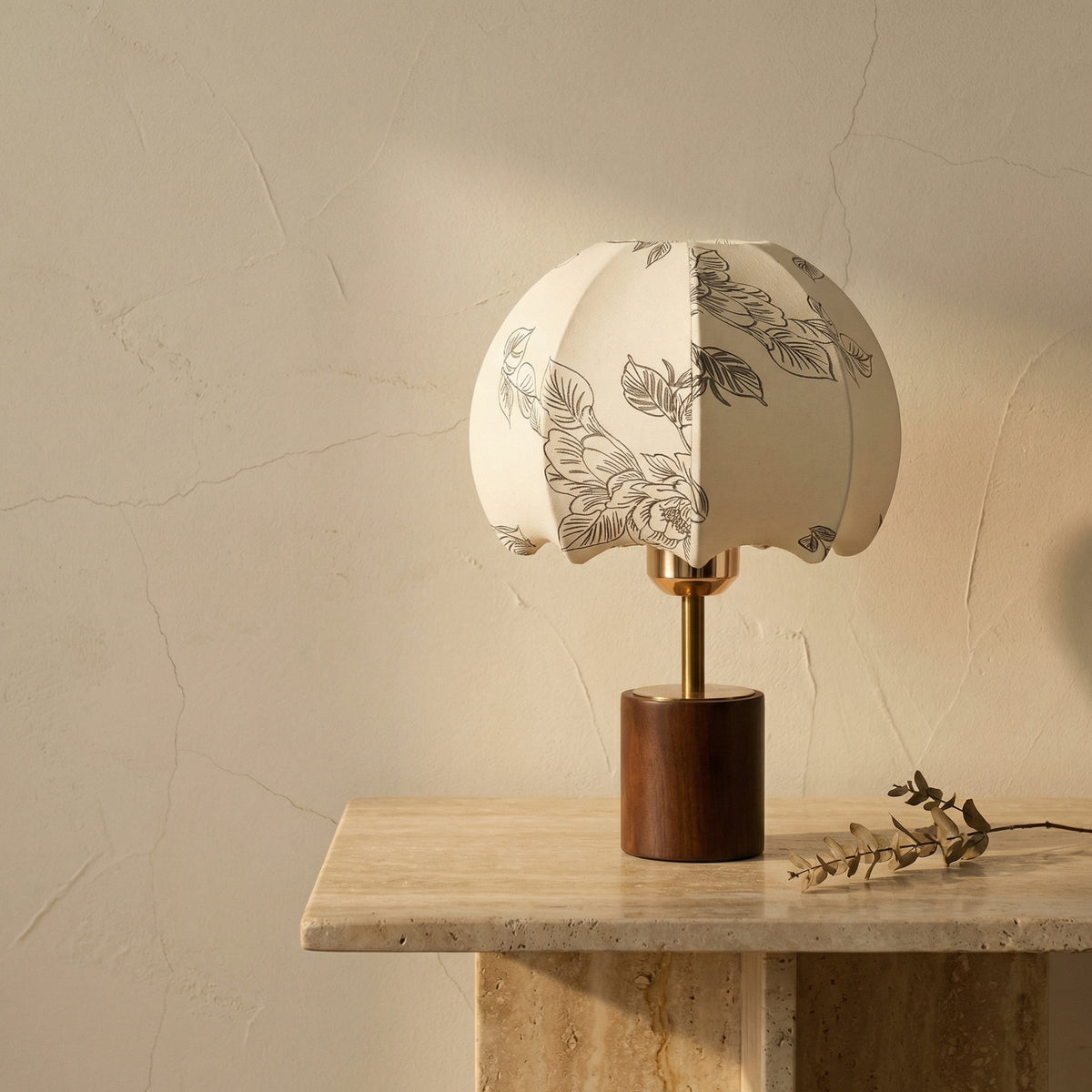 Japanese Wood Table Lamp with Cloth Shade-Lighting > Table Lamps-casanuva-casanuva