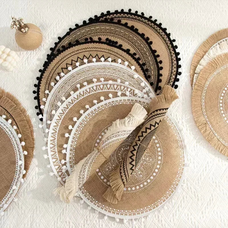 Jute Boho Anti Slip Placemat Set Rustic Design-Kitchen & Dining > Placemats-casanuva-casanuva