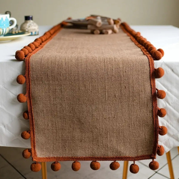 Jute Pom-Pom Table Runner Bohemian Style-Covers & Textiles > Table Runners-casanuva-12"x47"-casanuva