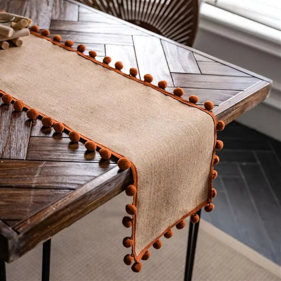 Jute Pom-Pom Table Runner Bohemian Style-Covers & Textiles > Table Runners-casanuva-casanuva