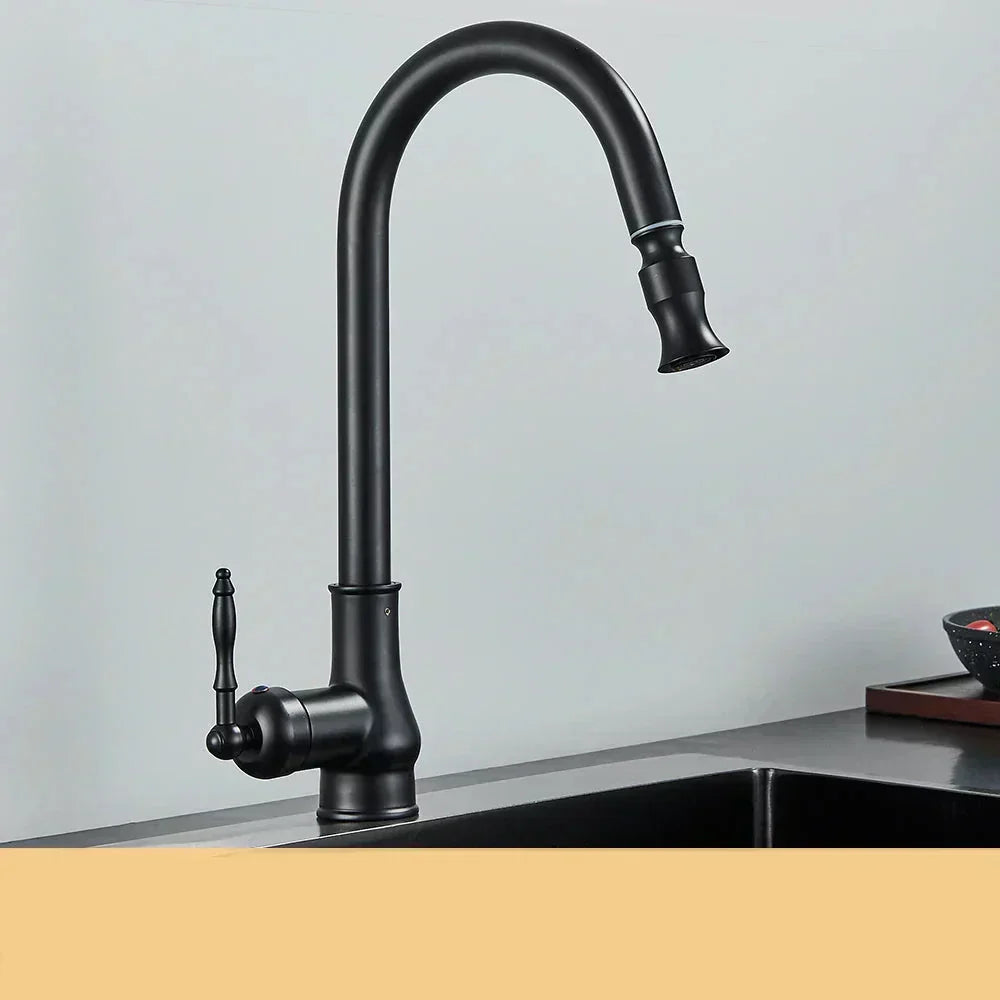 Kitchen Faucet Pull-Out Spray Retro Black Gold Finish-Kitchen & Dining > Kitchen Faucets-casanuva-Matte Black-casanuva