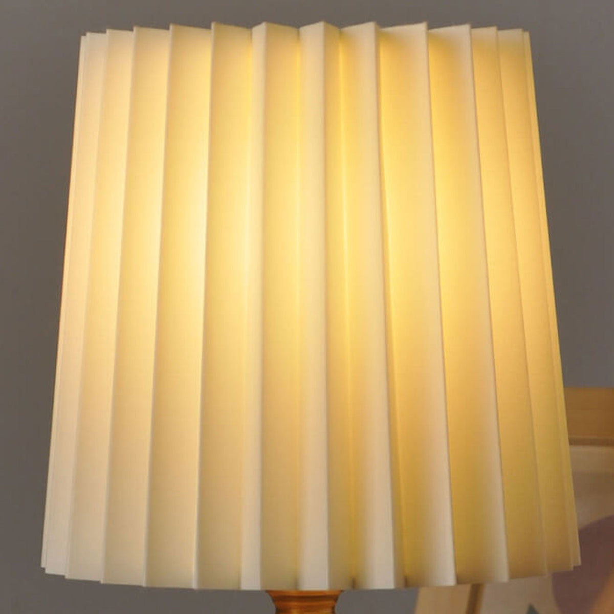 Korean Vintage Pleated Column Table Lamp with Solid Wood Base-Lighting > Table Lamps-casanuva-casanuva