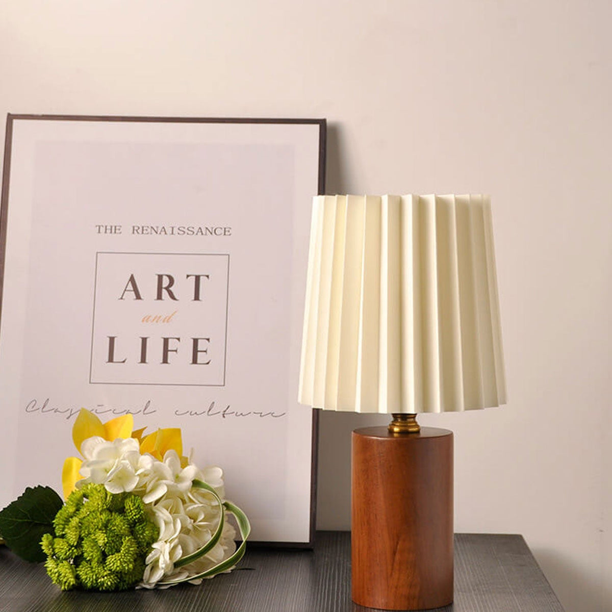 Korean Vintage Pleated Column Table Lamp with Solid Wood Base-Lighting > Table Lamps-casanuva-USB (5V) - Infinitely ...-Walnut-casanuva