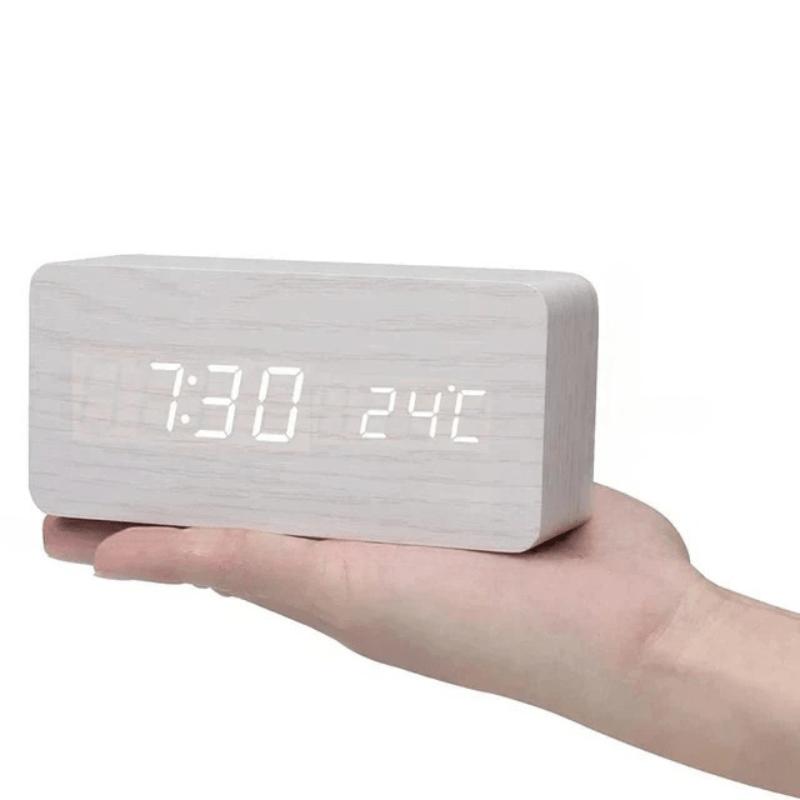 LED Alarm Clock in Natural Wood Design-Home Decor > Clocks-casanuva-White beam-casanuva