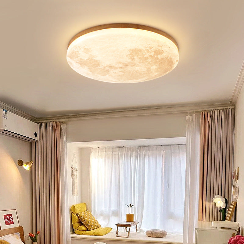 LED Flush Mount Ceiling Light Round Moon Design PVC Nordic Minimalist-Lighting > Ceiling Lights-casanuva-Small-Warm Light (3000K)-Wood-casanuva