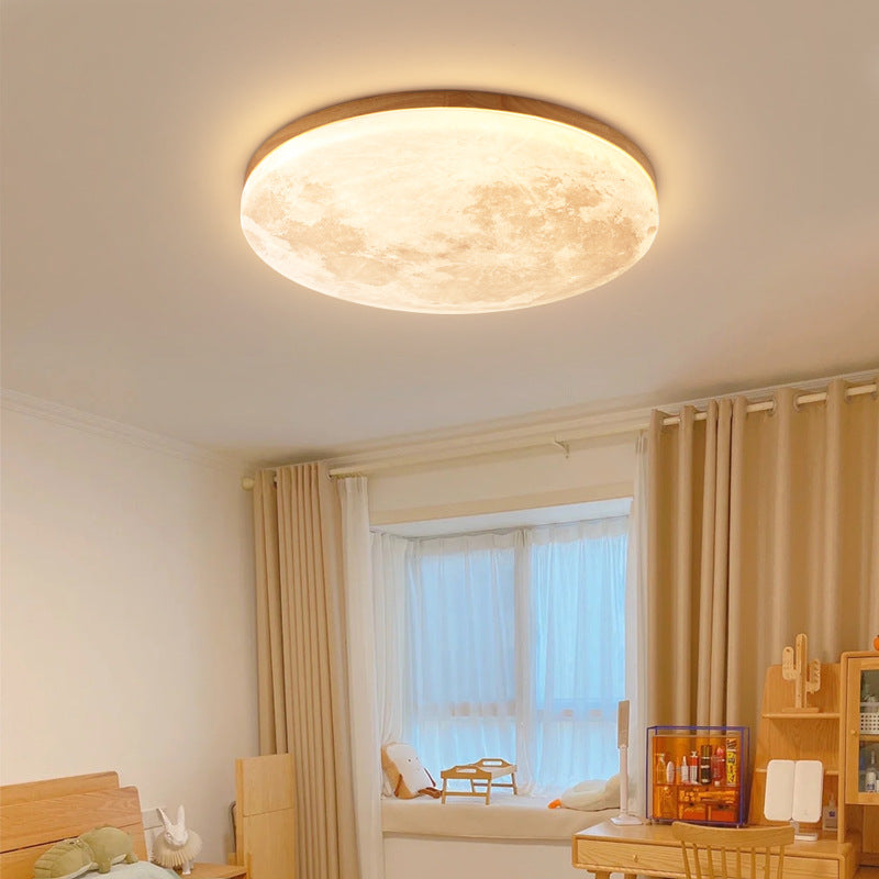 LED Flush Mount Ceiling Light Round Moon Design PVC Nordic Minimalist-Lighting > Ceiling Lights-casanuva-Small-White Light (5000K)-Wood-casanuva