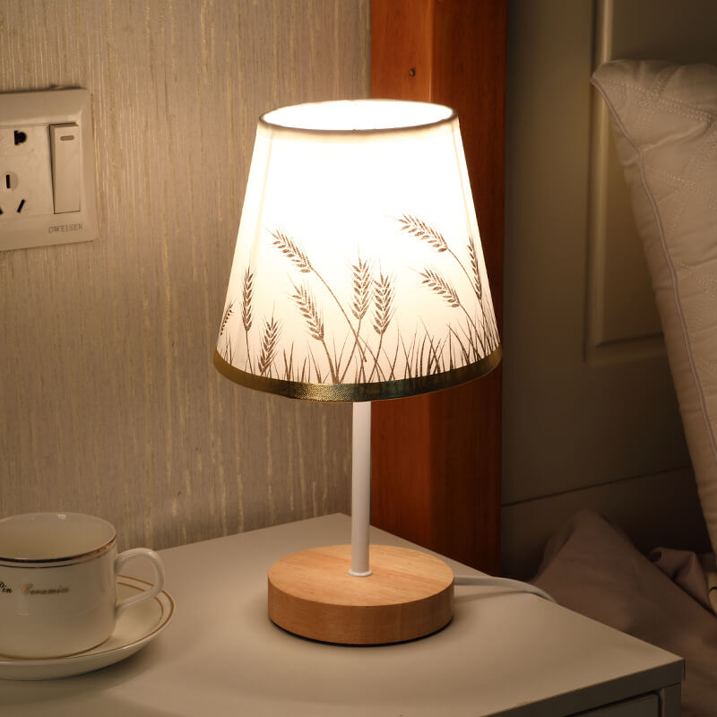LED Table Lamp Solid Wood Fabric Cone Nordic Vintage Design-Lighting > Table Lamps-casanuva-Wheat-Fixed Brightness-casanuva