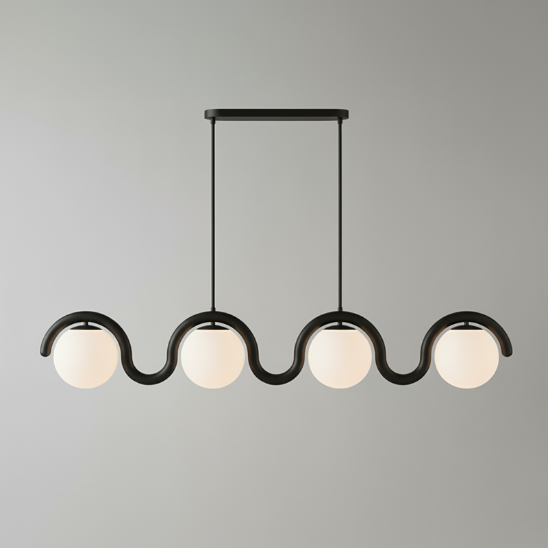 Linear Chandelier with Glass Globe Bulbs-Lighting > Chandeliers & Pendant Lights-casanuva-4 Heads-Black & White Glass-casanuva