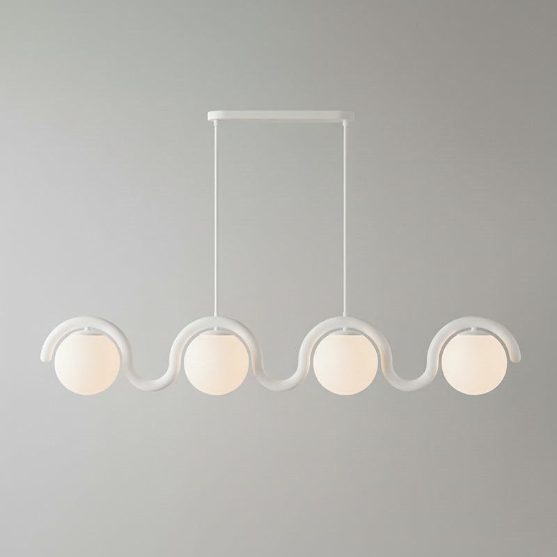 Linear Chandelier with Glass Globe Bulbs-Lighting > Chandeliers & Pendant Lights-casanuva-4 Heads-White & White glass-casanuva
