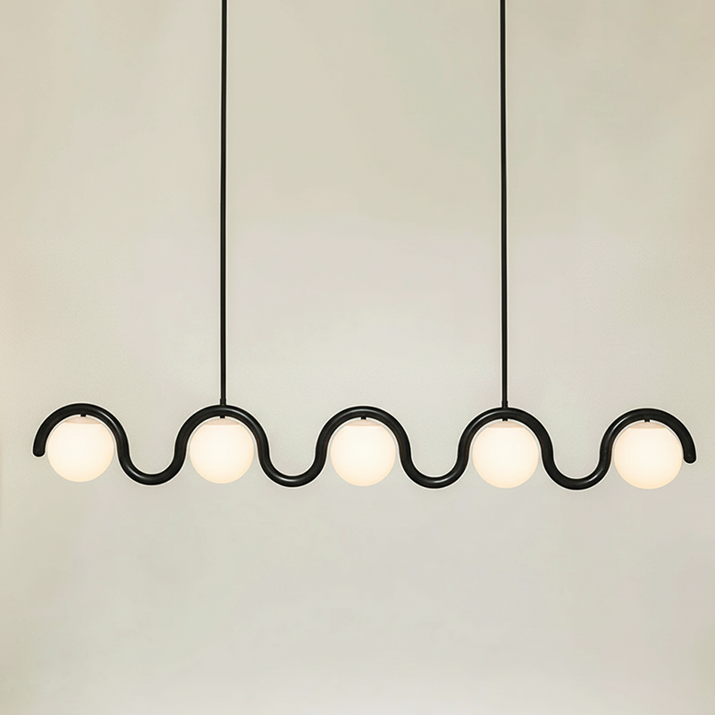 Linear Chandelier with Glass Globe Bulbs-Lighting > Chandeliers & Pendant Lights-casanuva-5 heads-Black & White Glass-casanuva