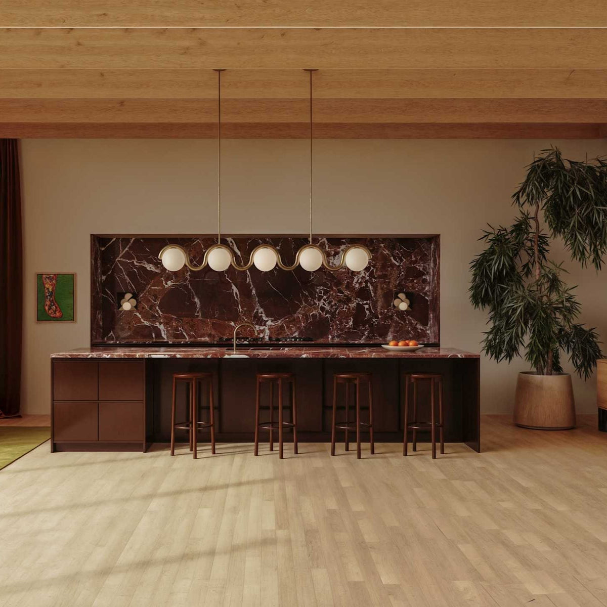 Linear Chandelier with Glass Globe Bulbs-Lighting > Chandeliers & Pendant Lights-casanuva-5 heads-Silver & White glass-casanuva