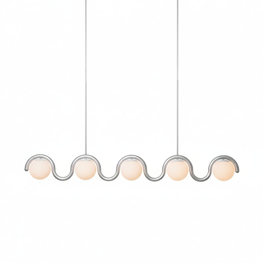 Linear Chandelier with Glass Globe Bulbs-Lighting > Chandeliers & Pendant Lights-casanuva-5 heads-White & White glass-casanuva