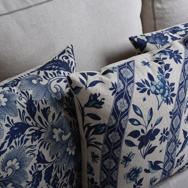 Linen Cotton Pillowcase with Traditional Porcelain Pattern-Bedding & Bath > Pillowcases-casanuva-casanuva