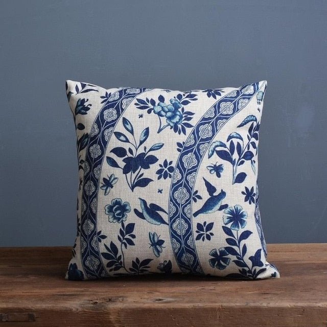 Linen Cotton Pillowcase with Traditional Porcelain Pattern-Bedding & Bath > Pillowcases-casanuva-Porcelain D-casanuva