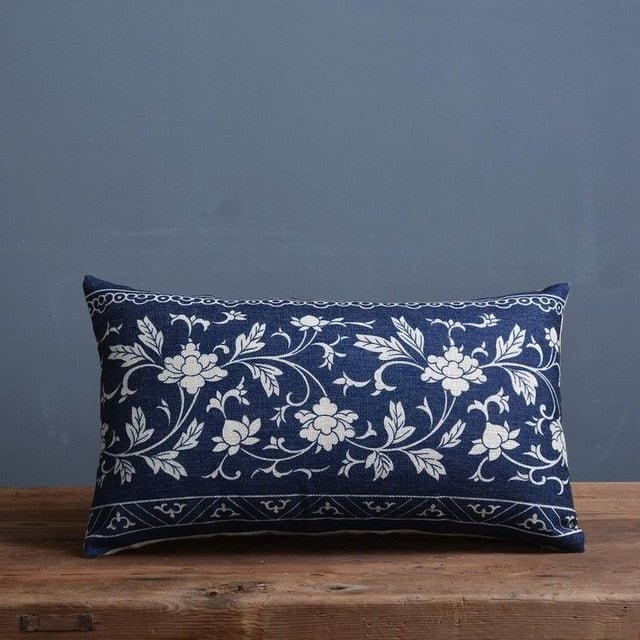 Linen Cotton Pillowcase with Traditional Porcelain Pattern-Bedding & Bath > Pillowcases-casanuva-Porcelain F-casanuva