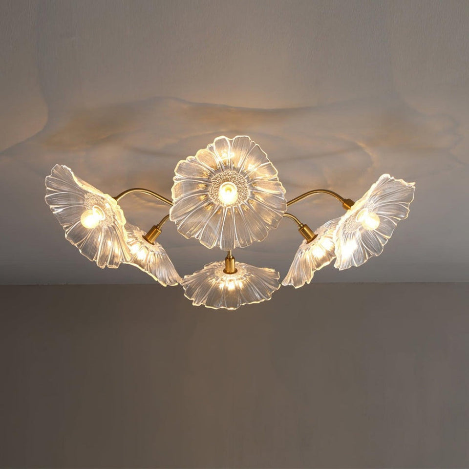 Lotus Leaf Glass Ceiling Light Vintage Design-Lighting > Ceiling Lights-casanuva-Clear-D100*H26cm-6Heads-casanuva