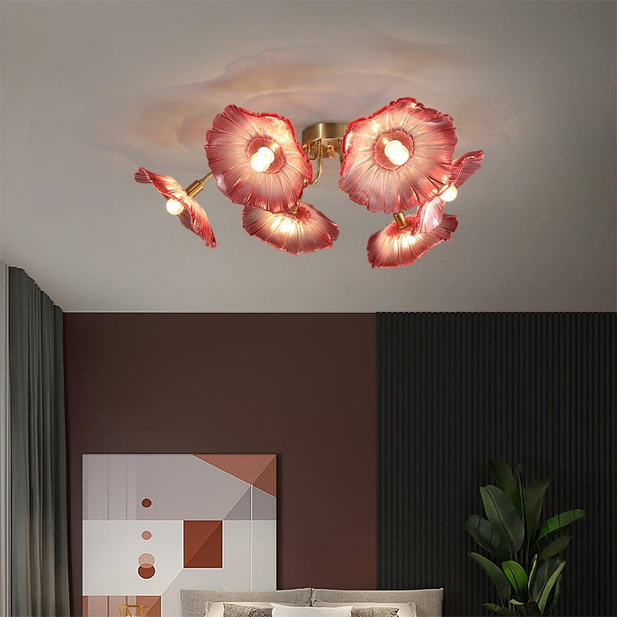 Lotus Leaf Glass Ceiling Light Vintage Design-Lighting > Ceiling Lights-casanuva-Pink-D100*H26cm-6Heads-casanuva
