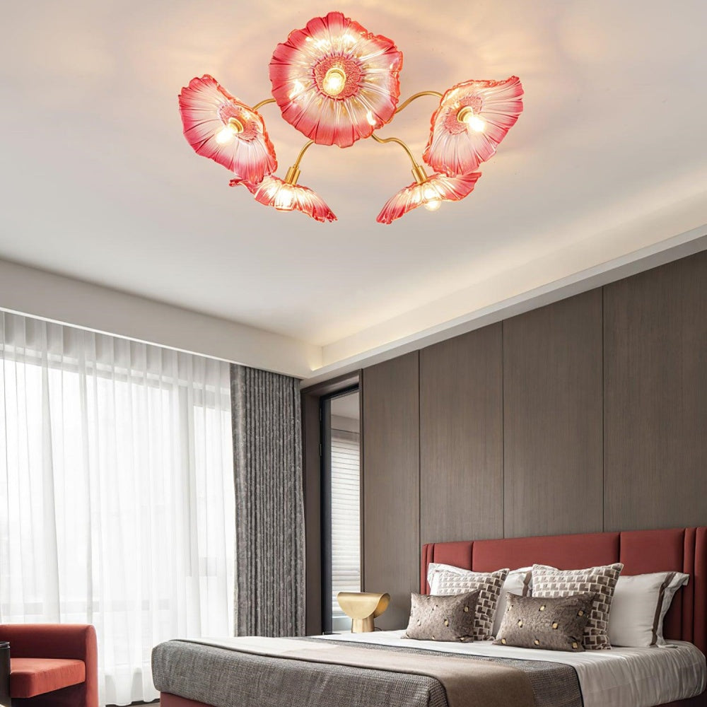 Lotus Leaf Glass Ceiling Light Vintage Design-Lighting > Ceiling Lights-casanuva-Pink-D80*H26cm-5Heads-casanuva