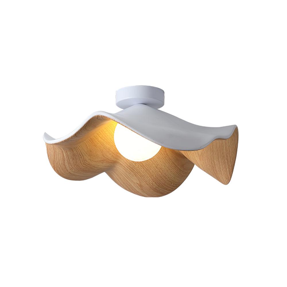 Lotus Leaf Pendant Light with LED Illumination-Lighting > Pendant Lights-casanuva-28cmx10cm-White & Wood color-casanuva