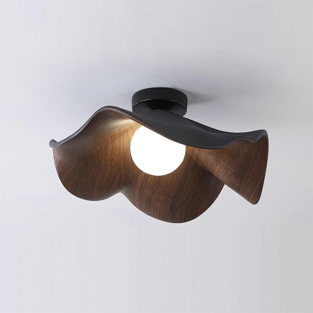 Lotus Leaf Pendant Light with LED Illumination-Lighting > Pendant Lights-casanuva-40cmx16cm-Black & Walnut color-casanuva