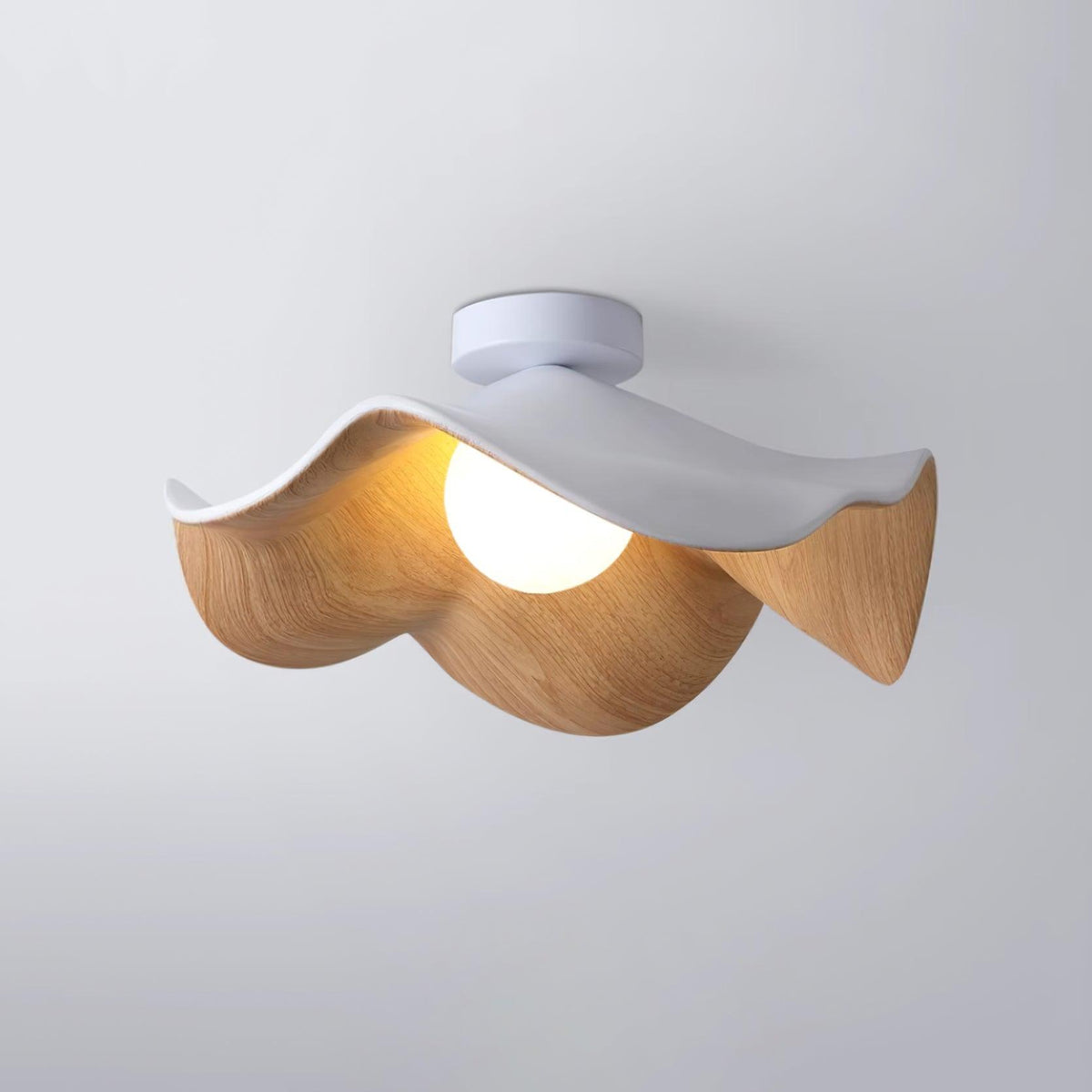 Lotus Leaf Pendant Light with LED Illumination-Lighting > Pendant Lights-casanuva-40cmx16cm-White & Wood color-casanuva