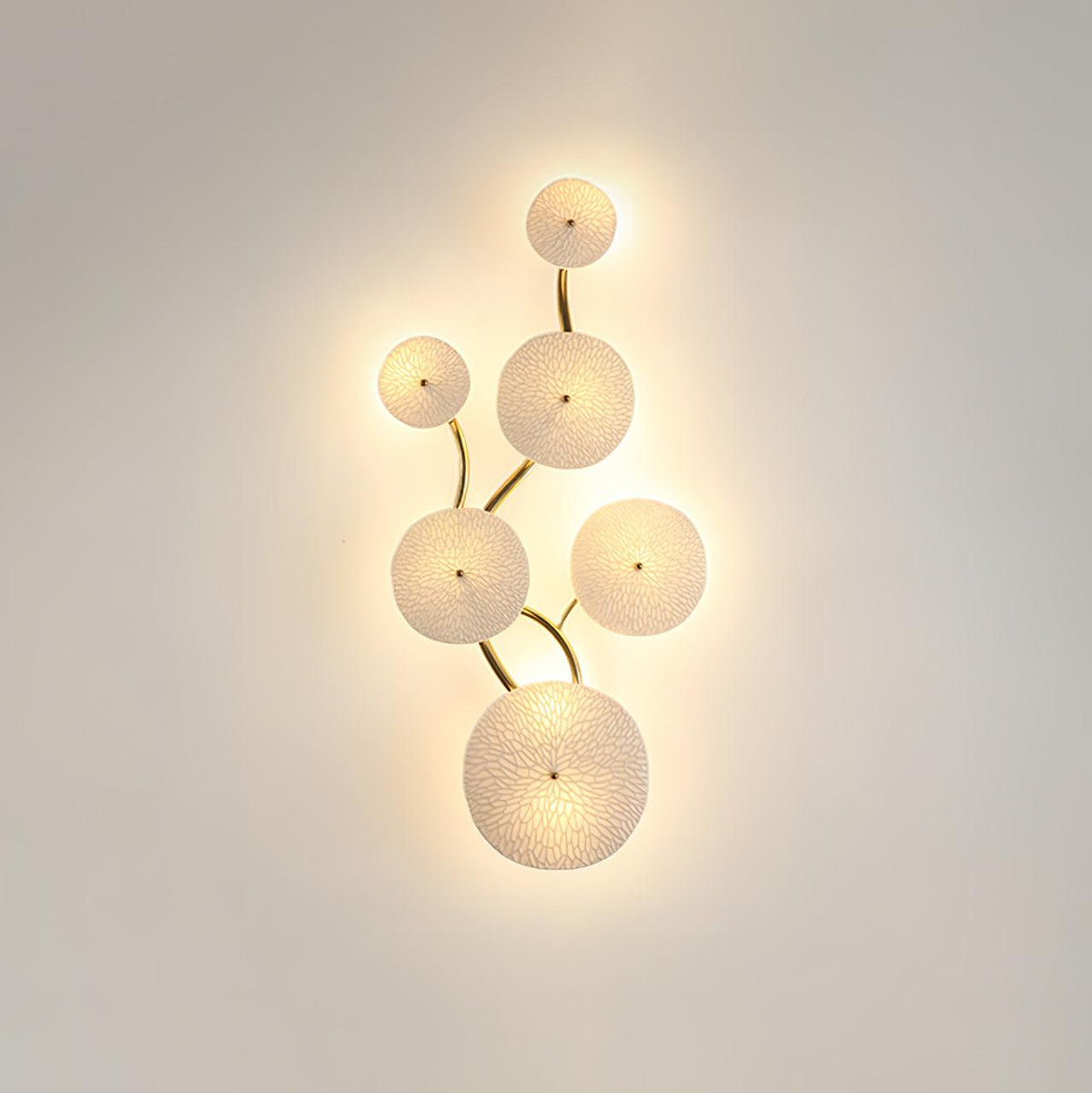 Lotus Petal LED Wall Lamp-Lighting > Wall Lights-casanuva-6 heads 38cmx75cm-Gold & White Ceramic-casanuva