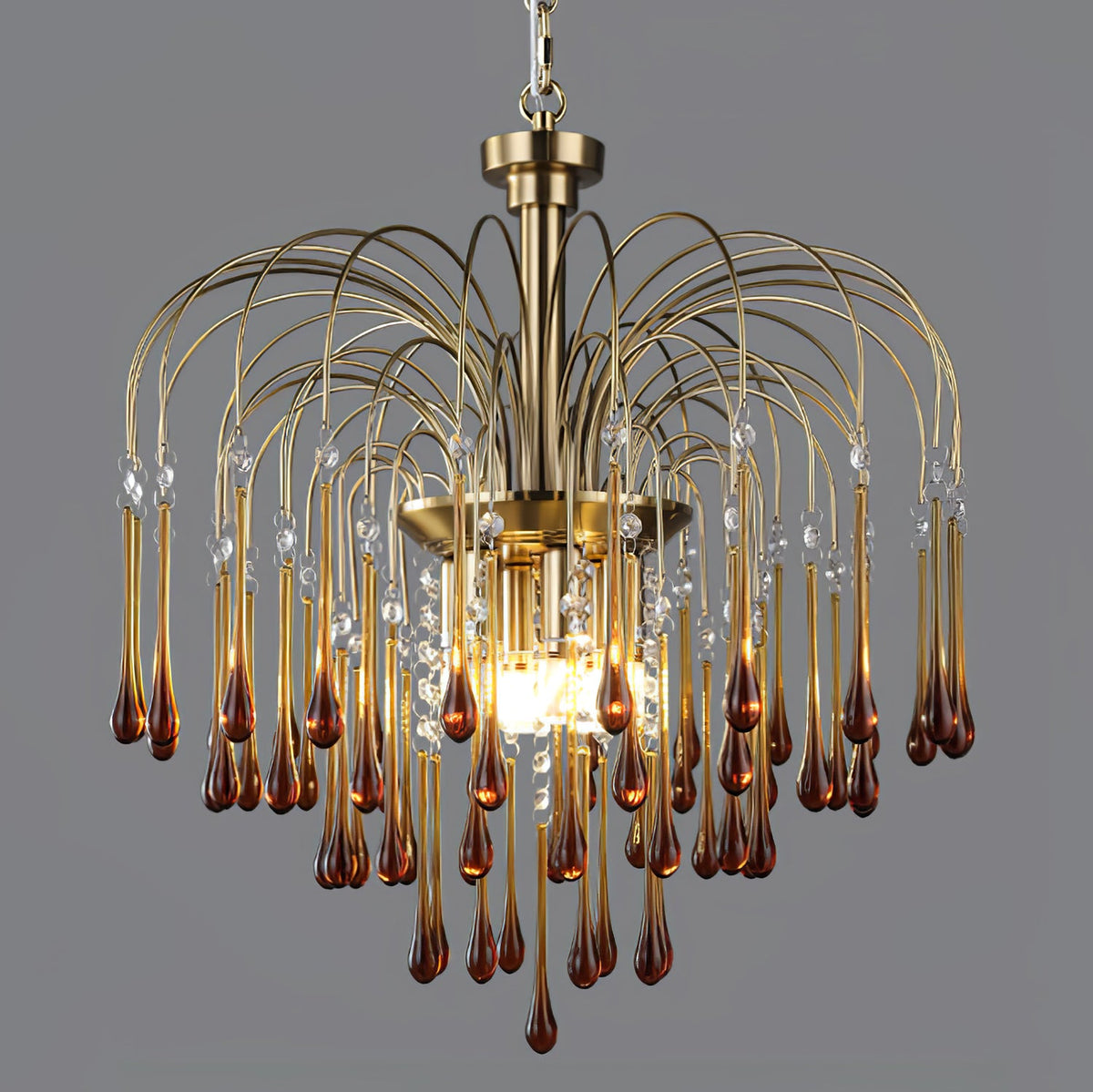 Maltose Crystal Chandelier Lighting Fixture-Lighting > Chandeliers & Pendant Lights-casanuva-60cmx56cm-Brass-Caramel-casanuva