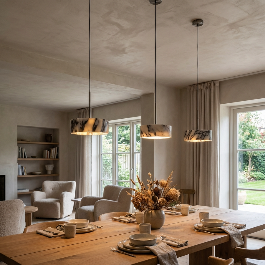 Marble Drum Pendant Light-Lighting > Chandeliers & Pendant Lights-casanuva-casanuva