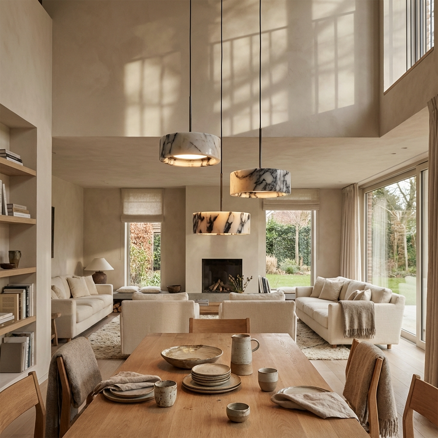 Marble Drum Pendant Light-Lighting > Chandeliers & Pendant Lights-casanuva-casanuva