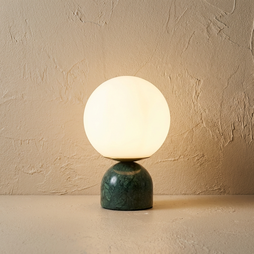 Marble Glass Table Lamp Round Design-Lighting > Table Lamps-casanuva-Dark Green Marble-casanuva
