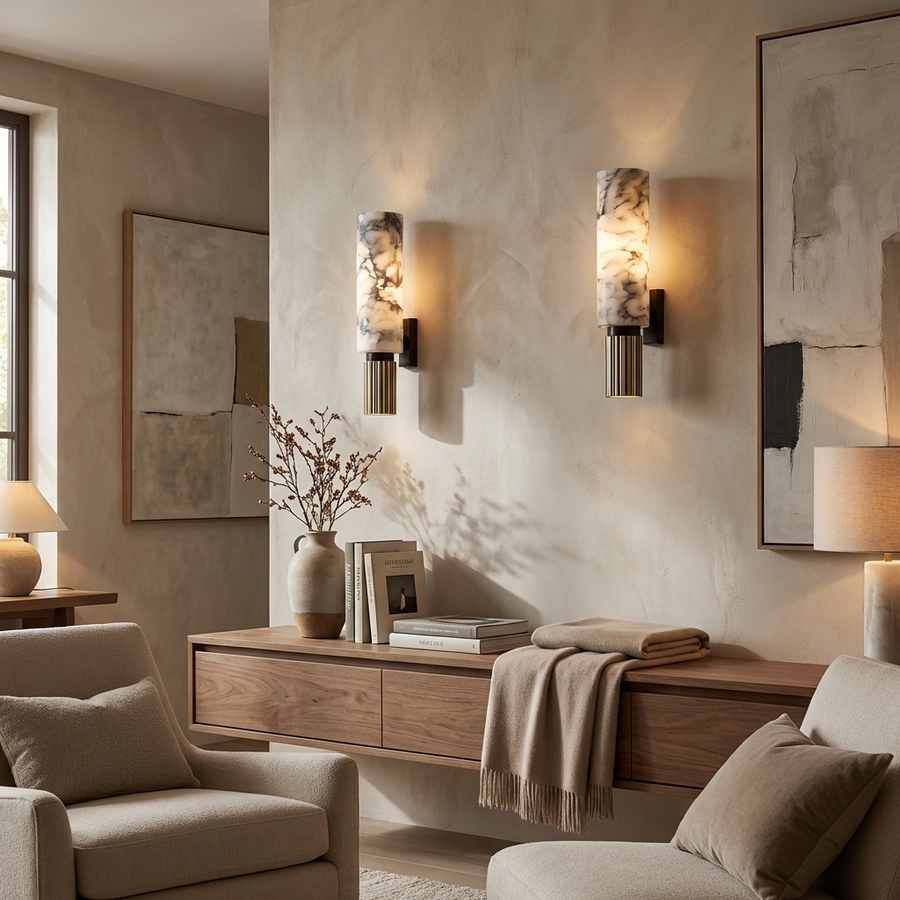 Marble and Brass Wall Light-Lighting > Wall Lights-casanuva-casanuva