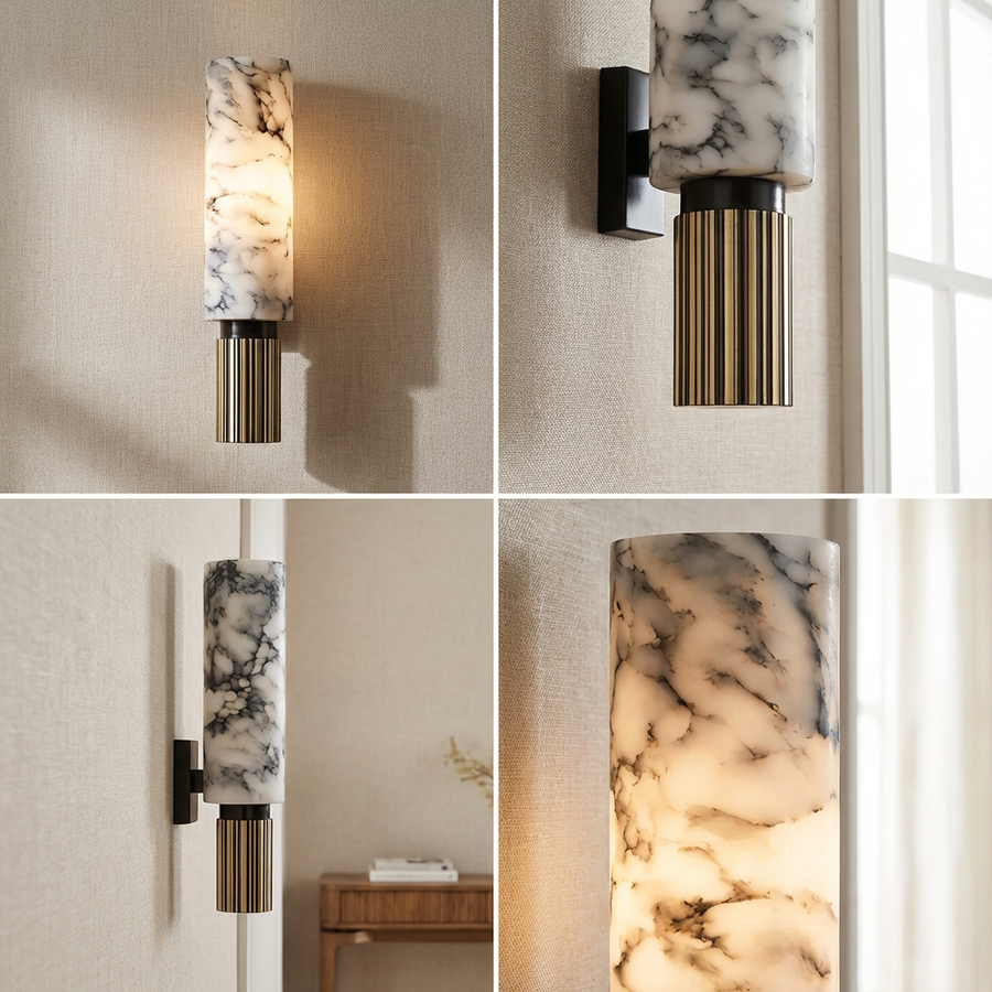 Marble and Brass Wall Light-Lighting > Wall Lights-casanuva-casanuva