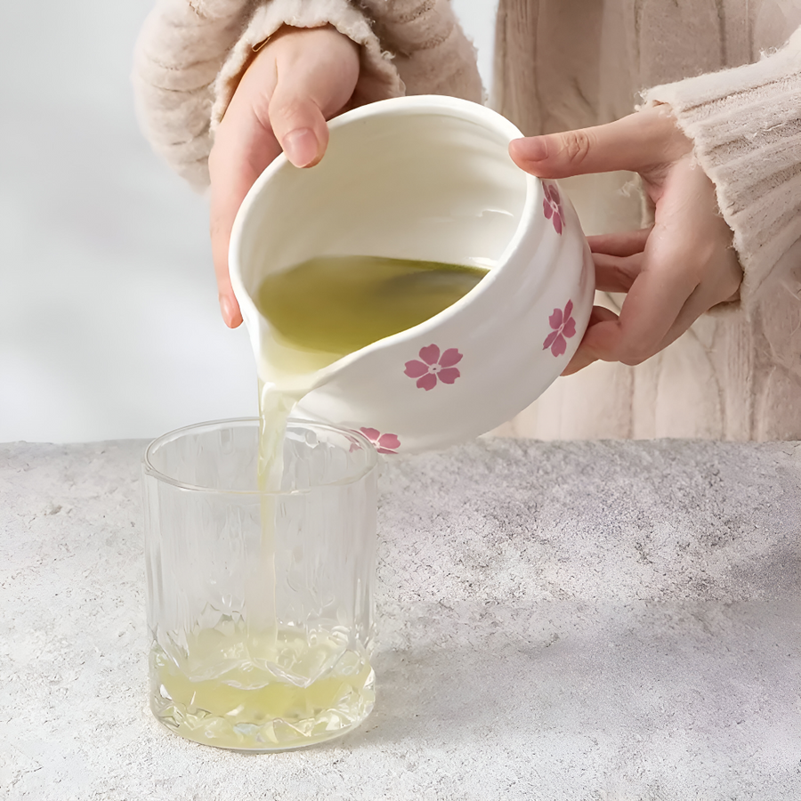Matcha Set 5 Pieces White Floral Bowl Bamboo Whisk Ceramic-Kitchen & Dining > Coffee & Tea-casanuva-casanuva