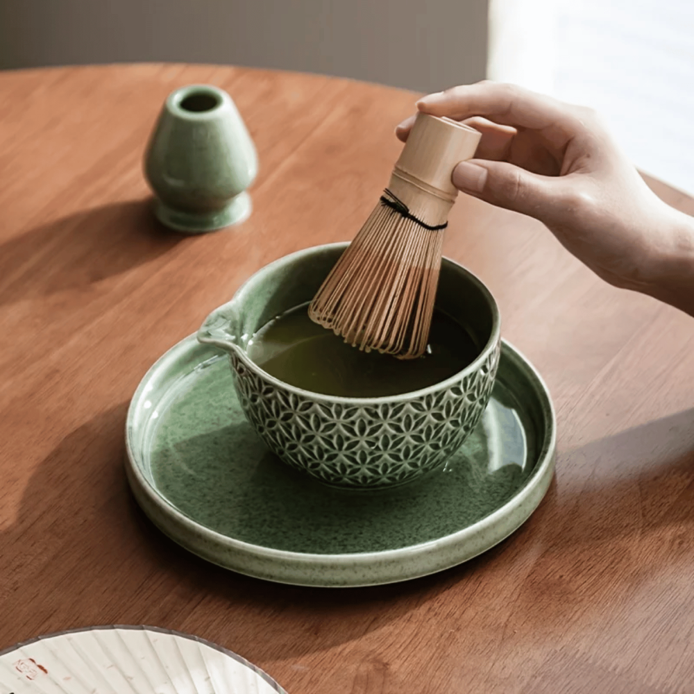 Matcha Set Green Ceramic 500ml with Bamboo Accessories 5 Piece-Kitchen & Dining > Coffee & Tea-casanuva-casanuva