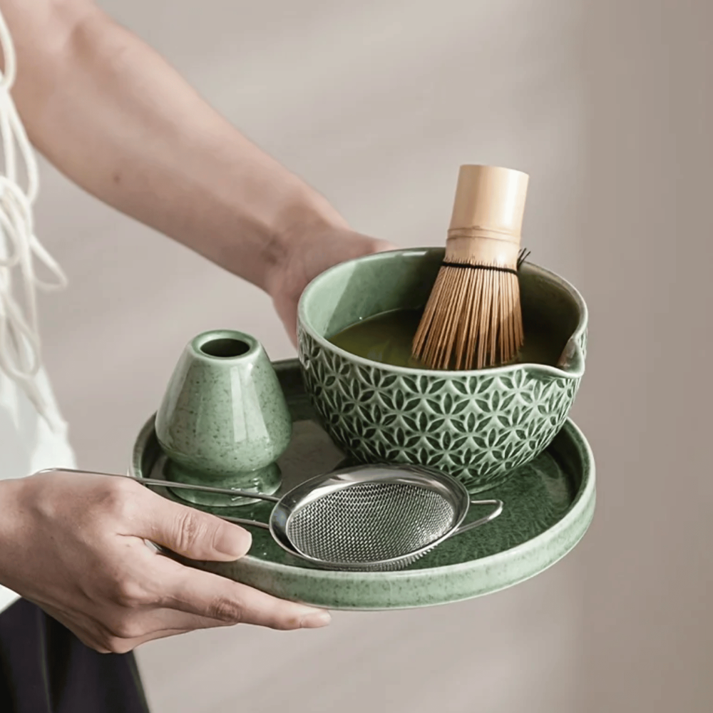 Matcha Set Green Ceramic 500ml with Bamboo Accessories 5 Piece-Kitchen & Dining > Coffee & Tea-casanuva-casanuva