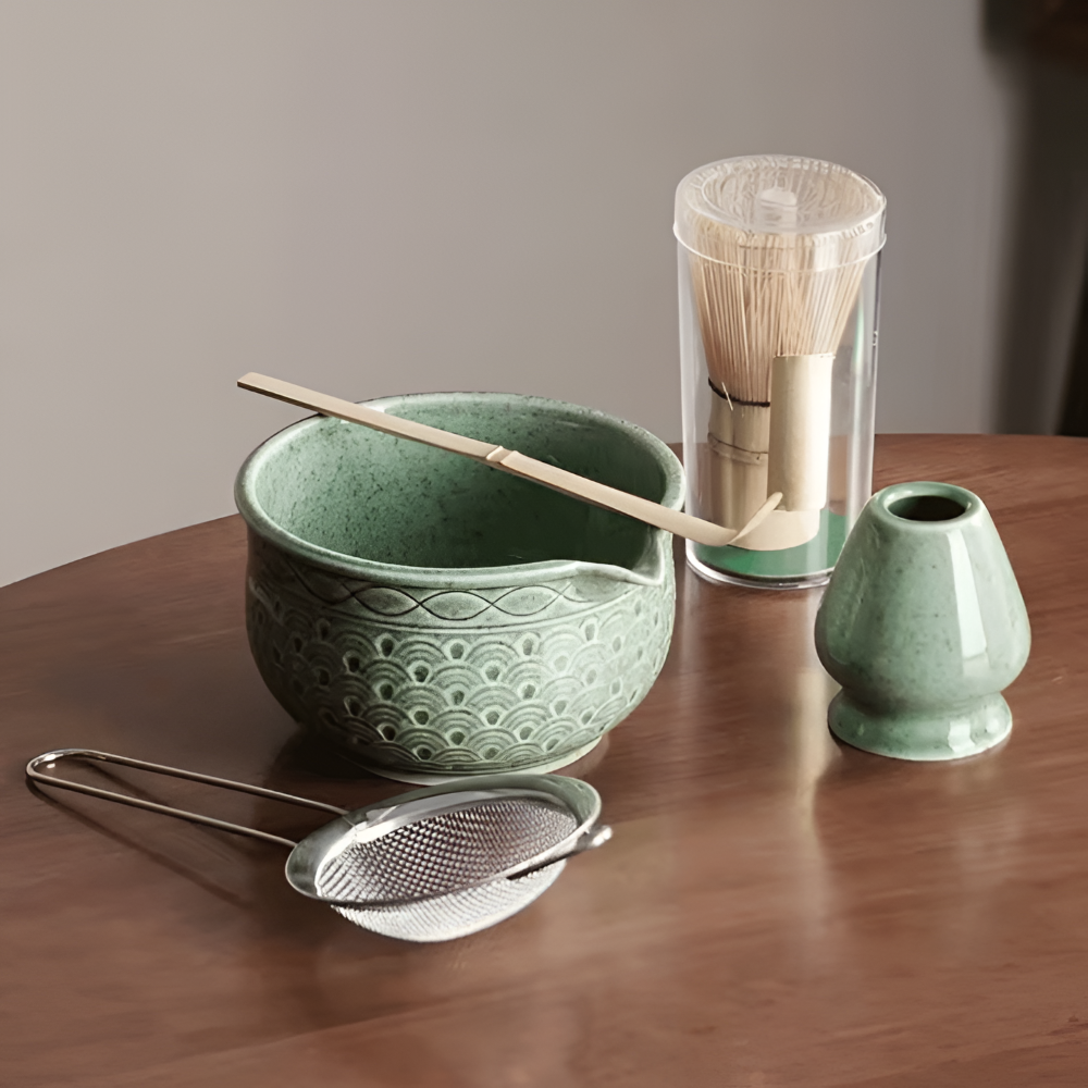 Matcha Set Green Ceramic 500ml with Bamboo Accessories 5 Piece-Kitchen & Dining > Coffee & Tea-casanuva-casanuva