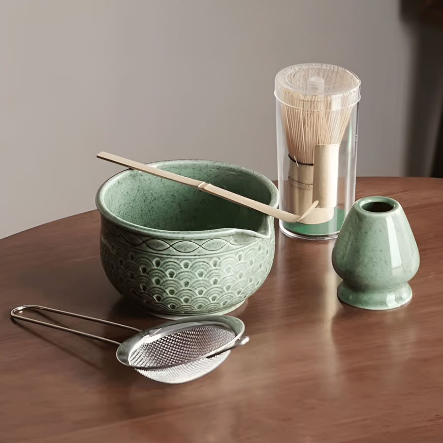 Matcha Set Green Ceramic 500ml with Bamboo Accessories 5 Piece-Kitchen & Dining > Coffee & Tea-casanuva-casanuva