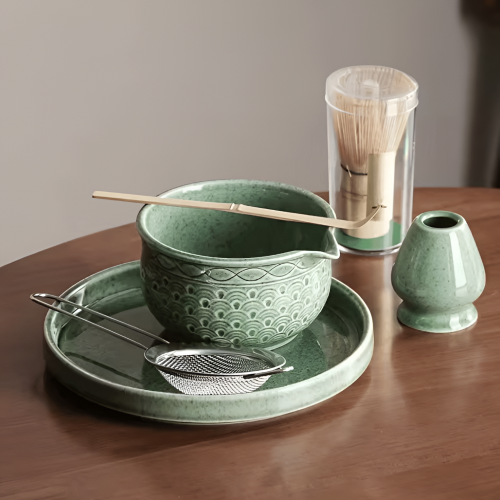 Matcha Set Green Ceramic 500ml with Bamboo Accessories 5 Piece-Kitchen & Dining > Coffee & Tea-casanuva-casanuva