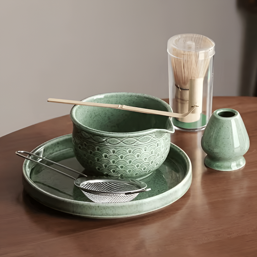 Matcha Set Green Ceramic 500ml with Bamboo Accessories 5 Piece-Kitchen & Dining > Coffee & Tea-casanuva-casanuva