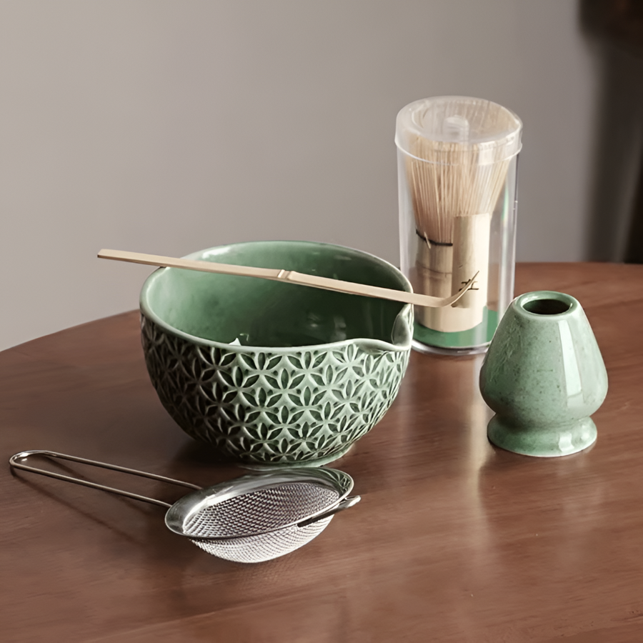 Matcha Set Green Ceramic 500ml with Bamboo Accessories 5 Piece-Kitchen & Dining > Coffee & Tea-casanuva-casanuva